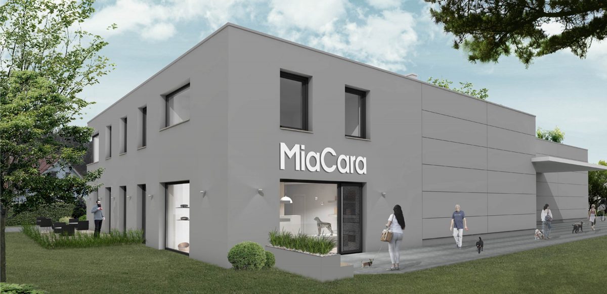 Perspektive auf das Firmengebäude von Mia Cara gestaltet von Bermüller+Niemeyer Architekturwerkstatt.
