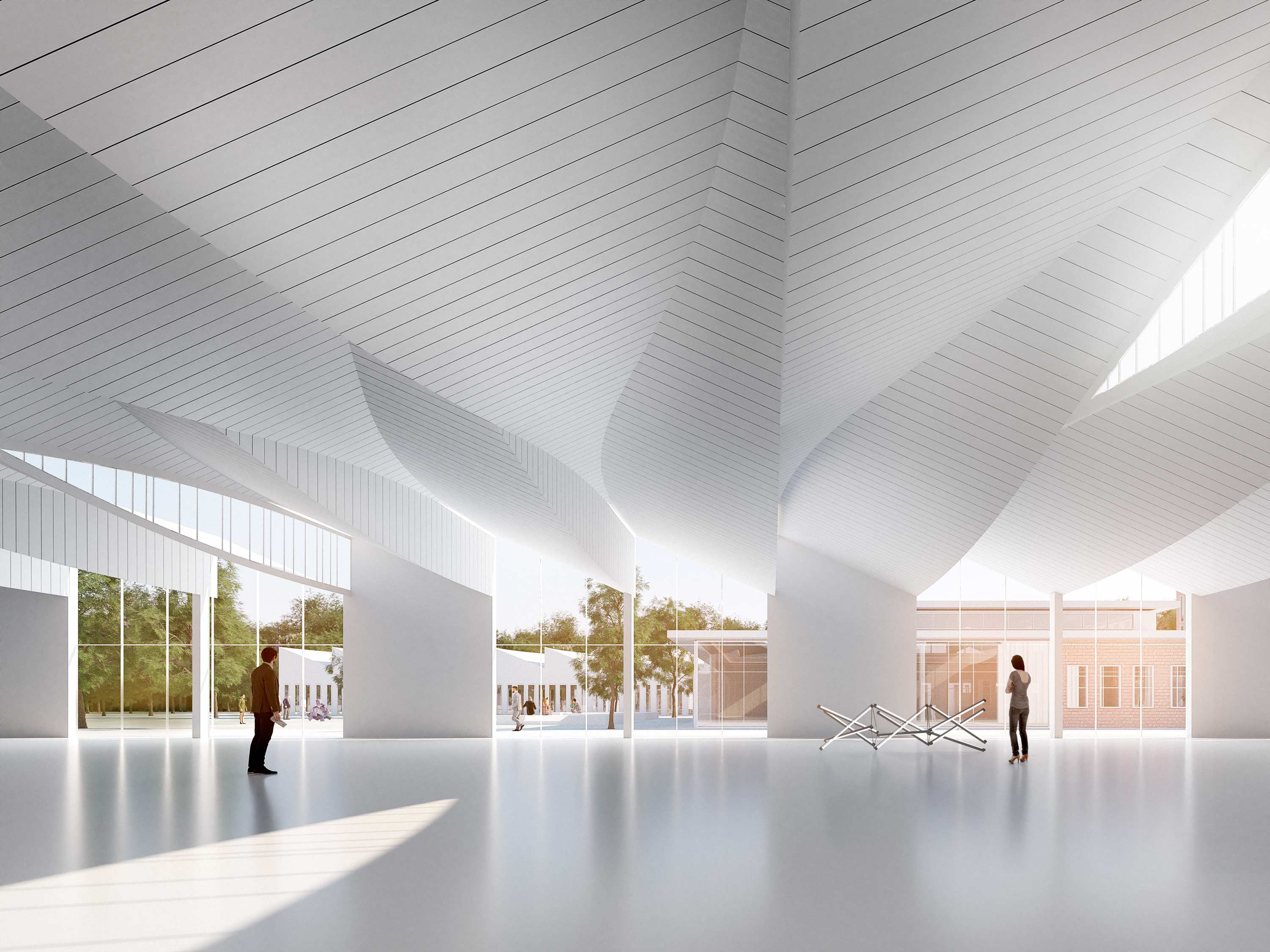 Innenansicht vom Entwurf für den Campus Handwerk in Halle (Saale) vom Bermüller+Niemeyer Team.