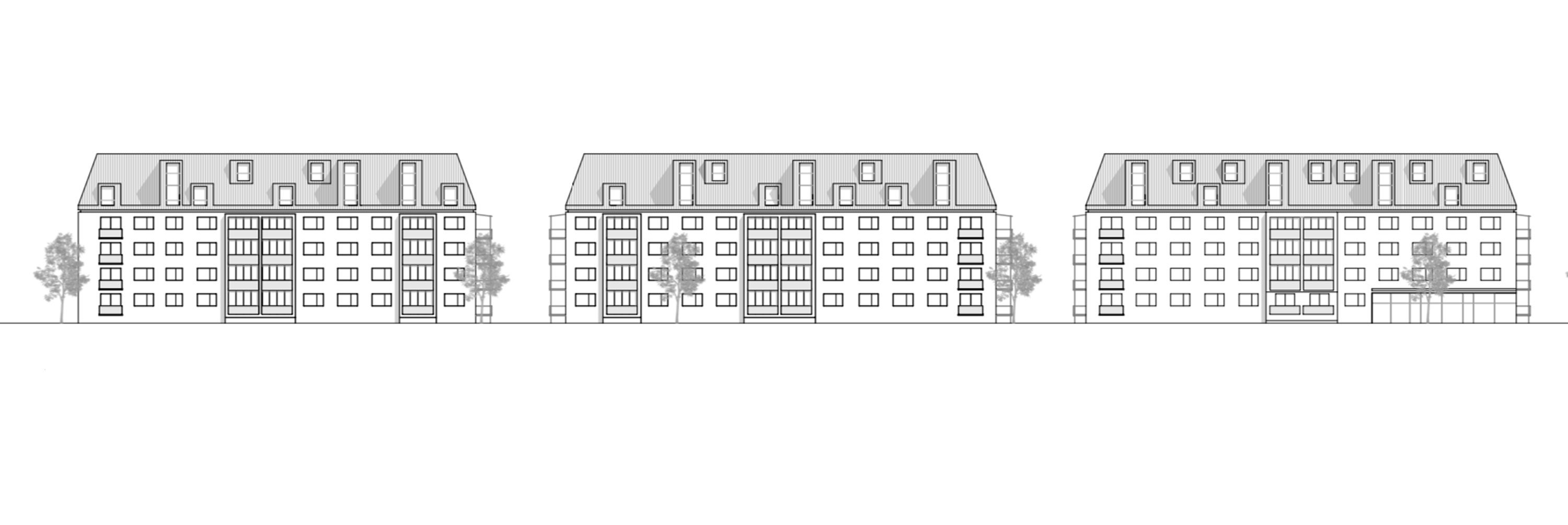 Der Entwurf von Bermüller+Niemeyer Architekten für die Erweiterung im Dachbereich der Mehrfamilienhäuser in der Frankenstrasse Nürnberg.