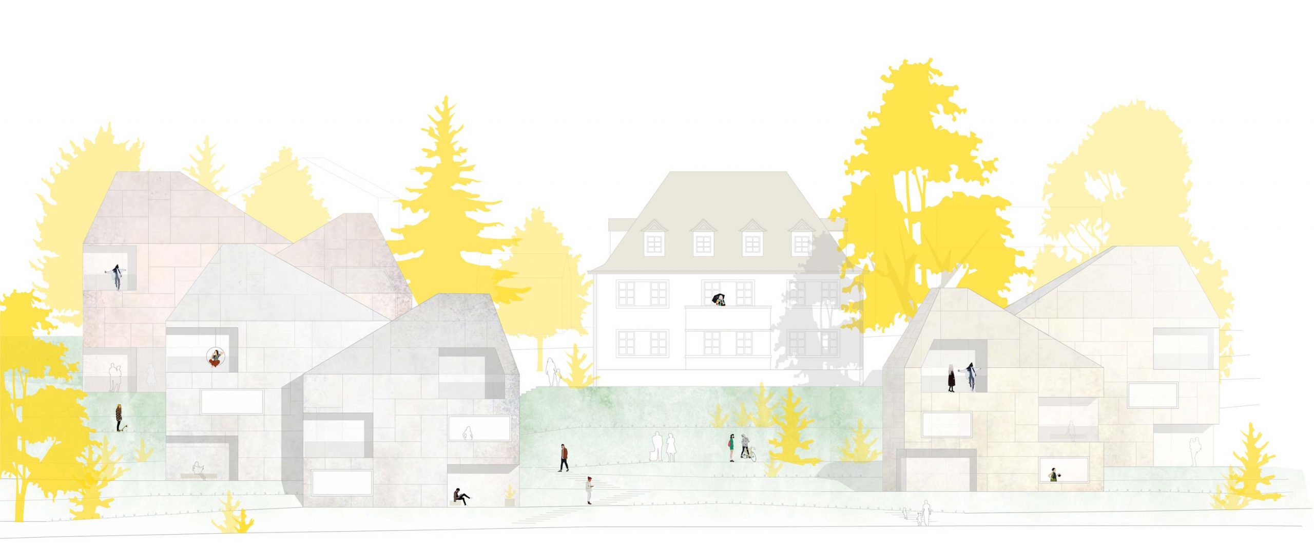 Die Südansicht der Mehrfamilienhäuser auf dem historischen Burgberg in Erlangen in der Rathsberger Strasse.