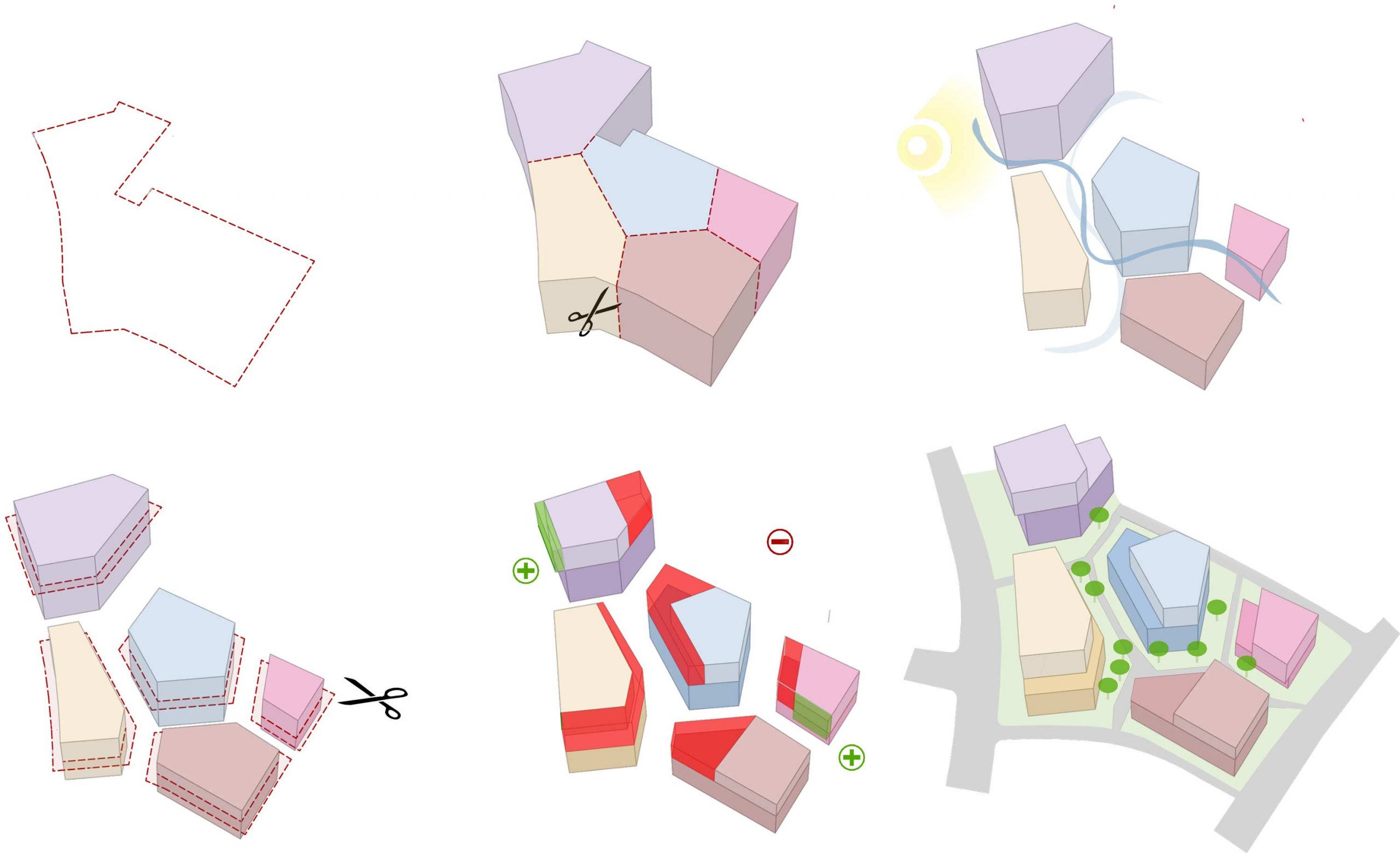 Piktogramm ueber den Entwurfsprozess vom neuen Wohnquartier Carlina Park.