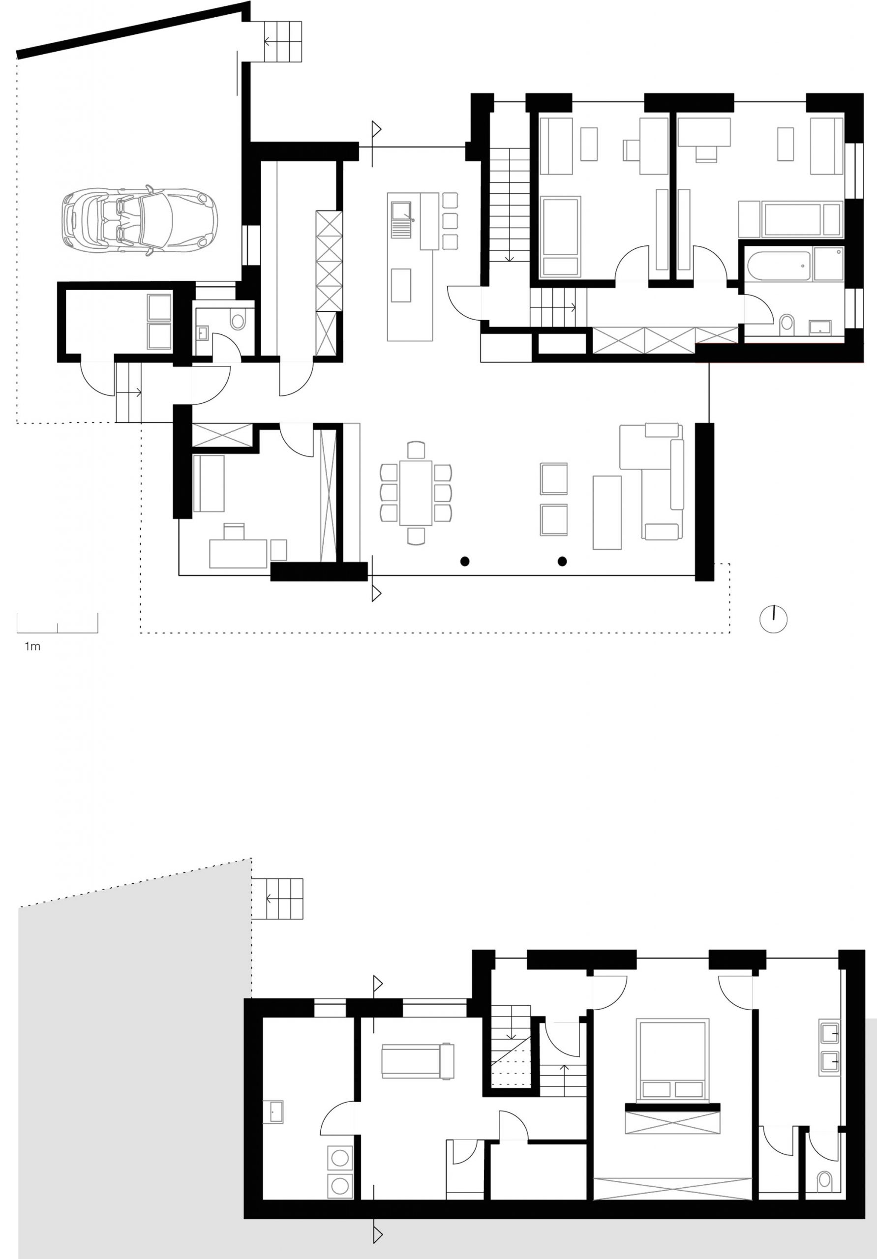 Der Grundriss des Erd- und Obergeschosses des Einfamilienhauses 