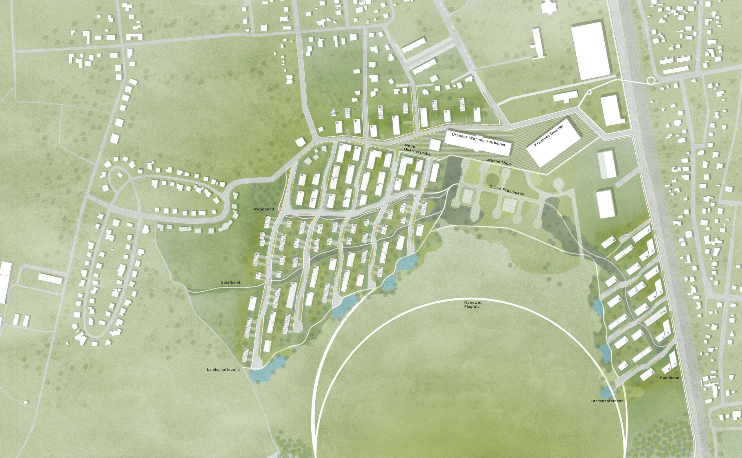 Der städtebauliche Entwurf der Bermüller+Niemeyer Architekturwerkstatt beim Wettbewerb BUC36 in Rangsdorf bei Berlin.