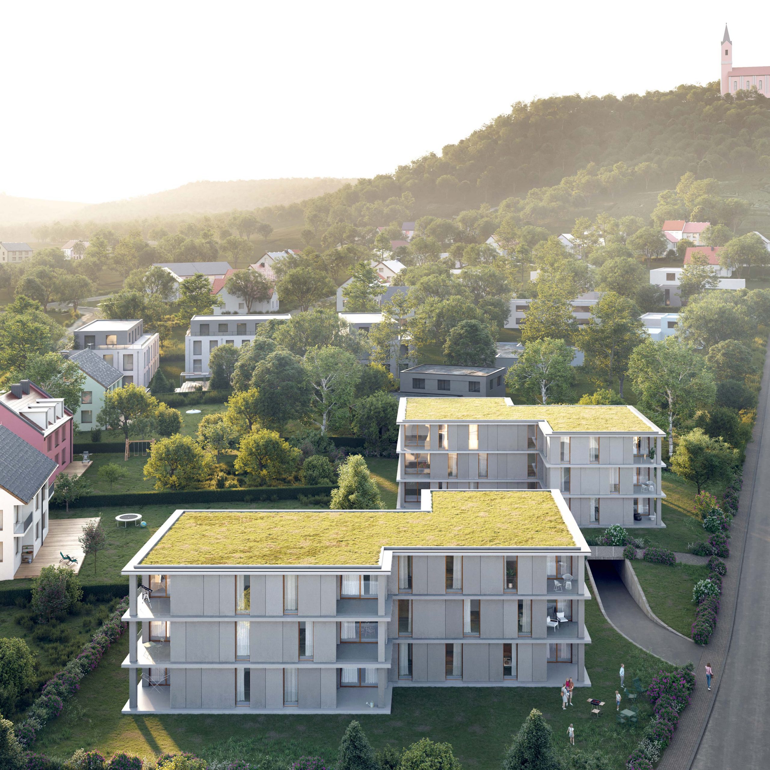 Vogel-Perspektive auf die Villen WNK.