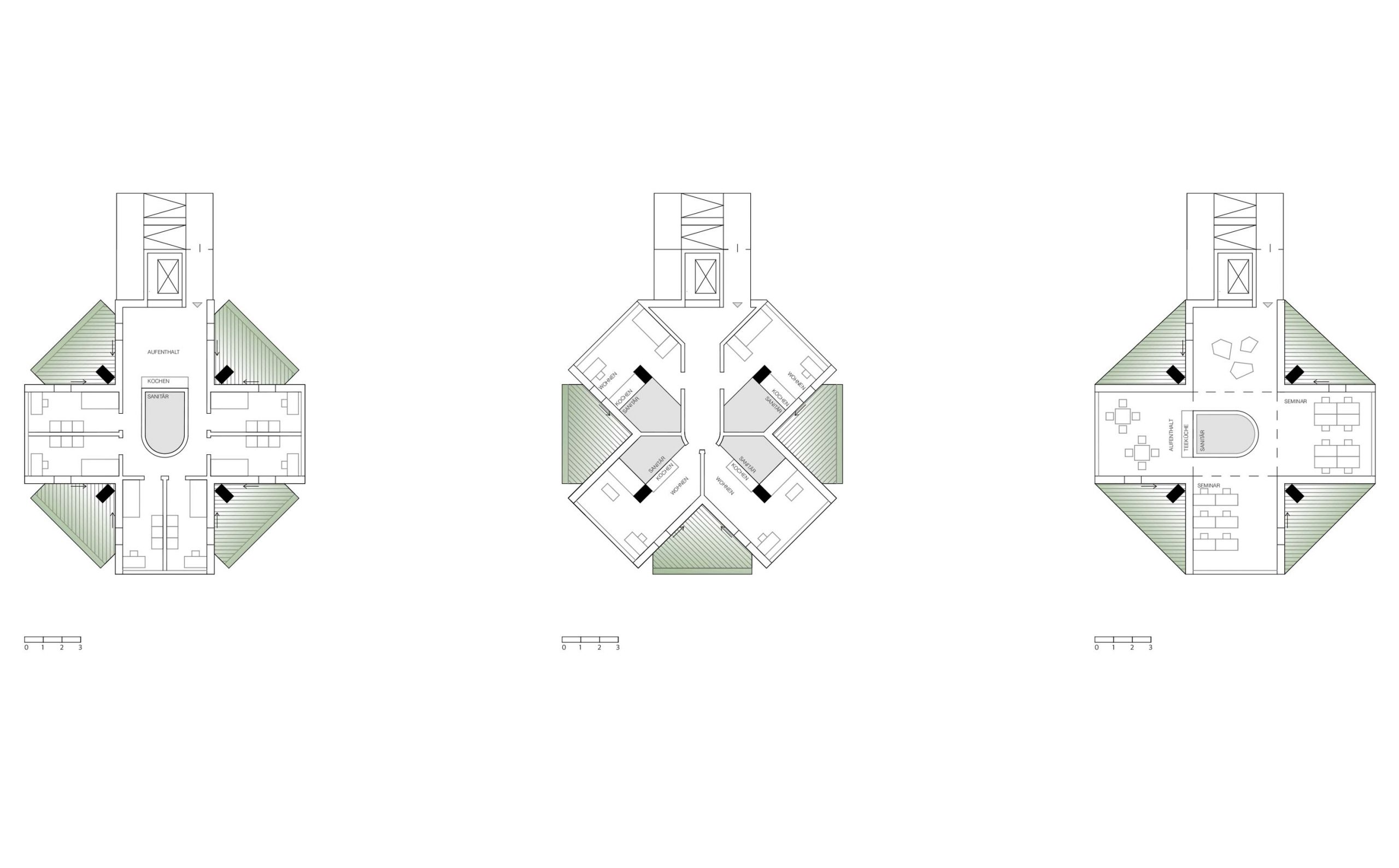 Grundrisse vom Studentenwohnheim im Wasserturm von Wiley